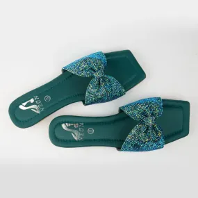 Shimmer Bow Slipper Green