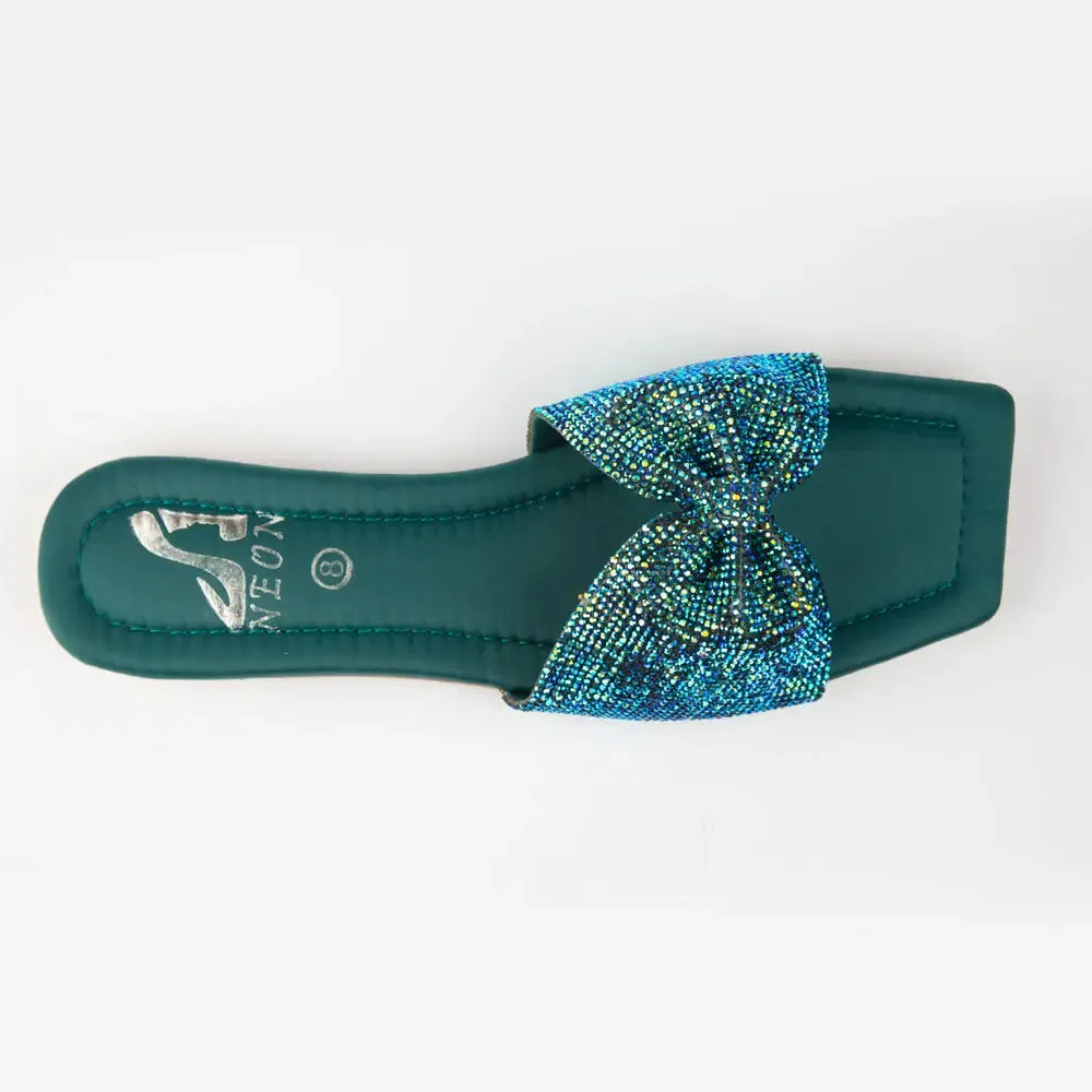 Shimmer Bow Slipper Green