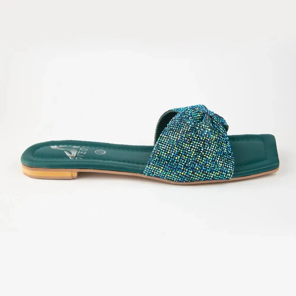 Shimmer Bow Slipper Green