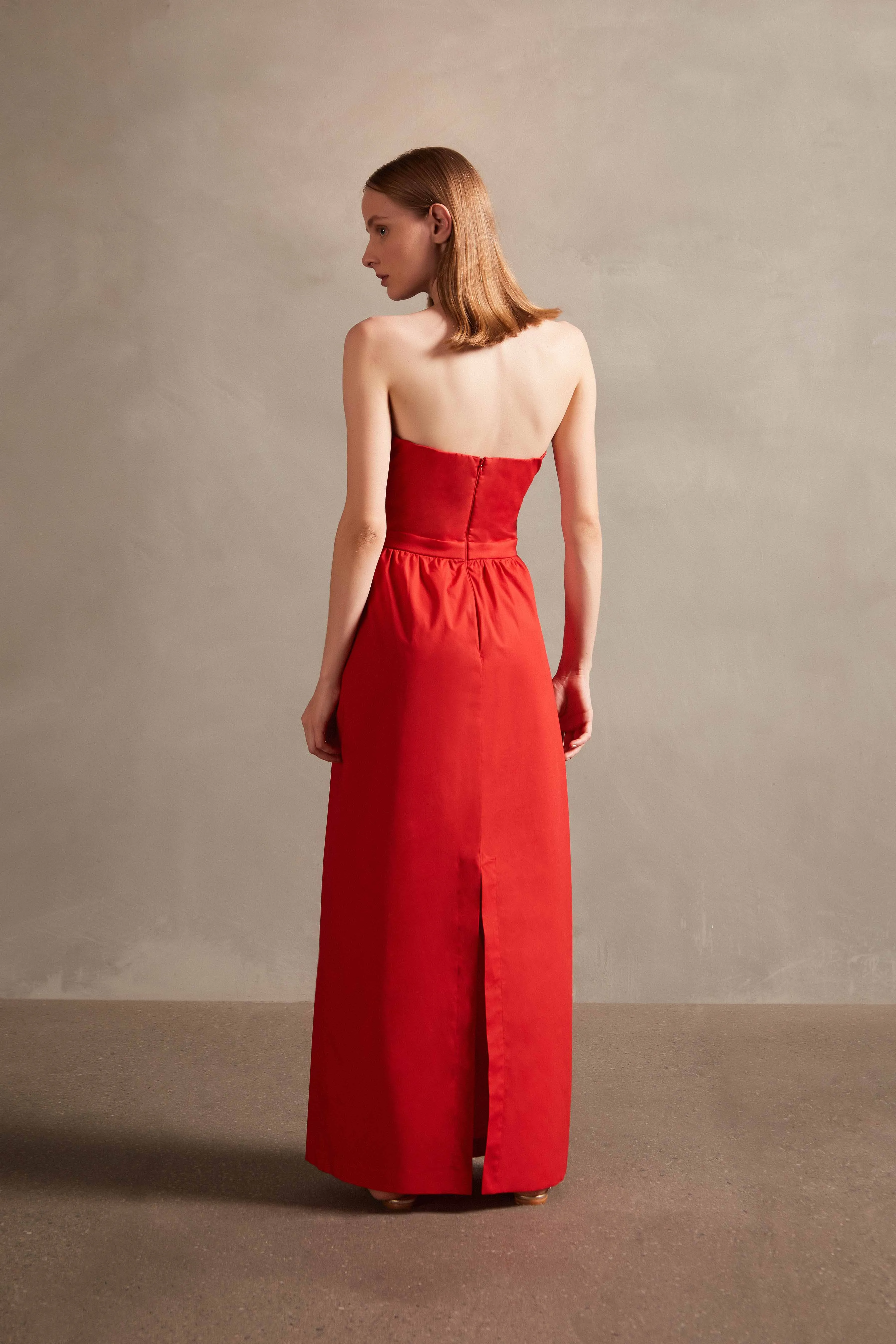 Solid Strapless Double-Knot Long Dress