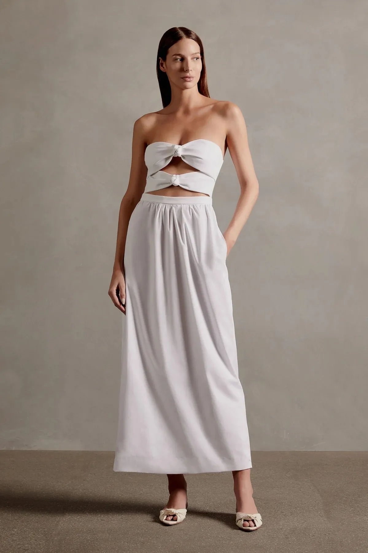 Solid Strapless Double-Knot Long Dress