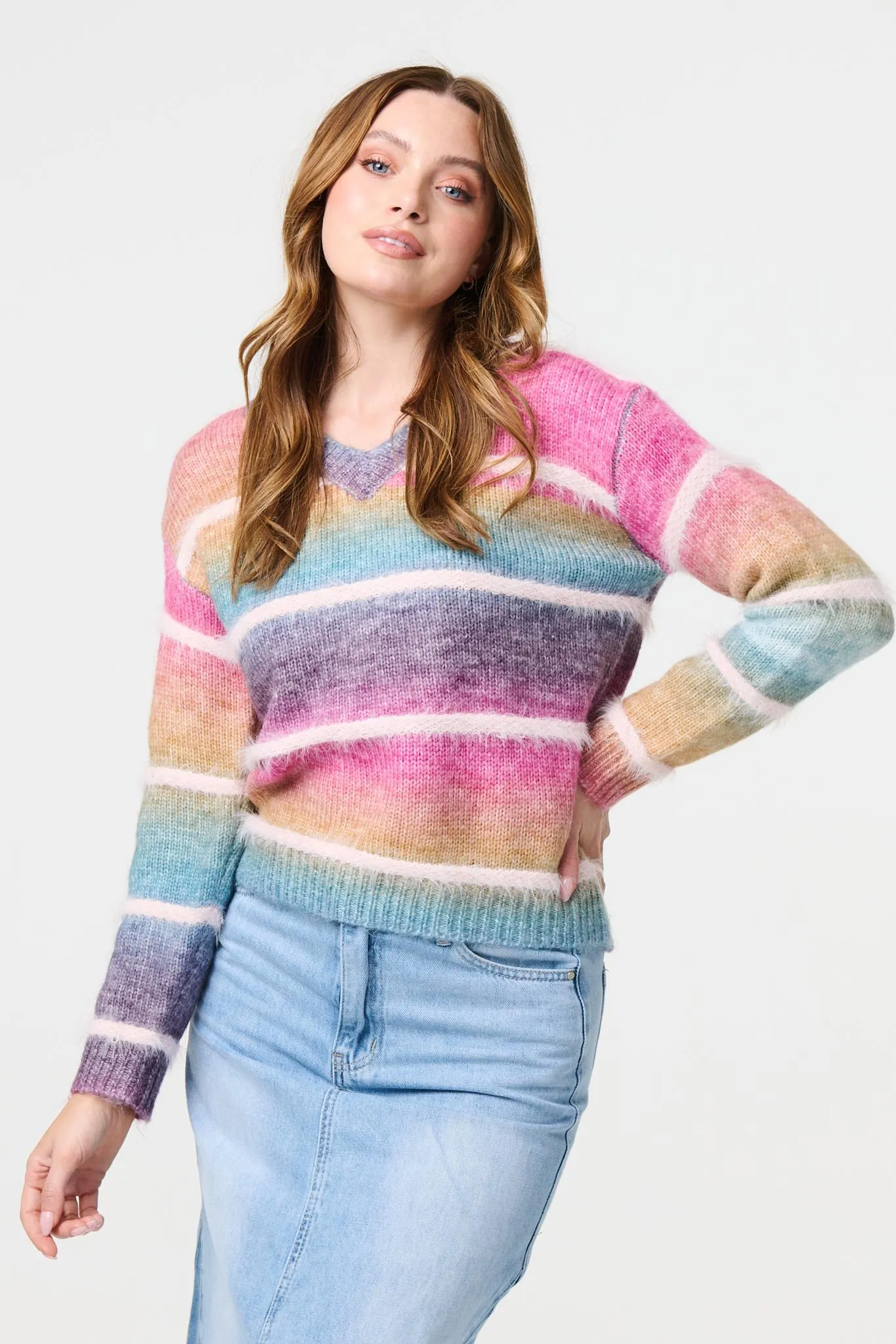 Striped V-Neck Relaxed Knit Jumper