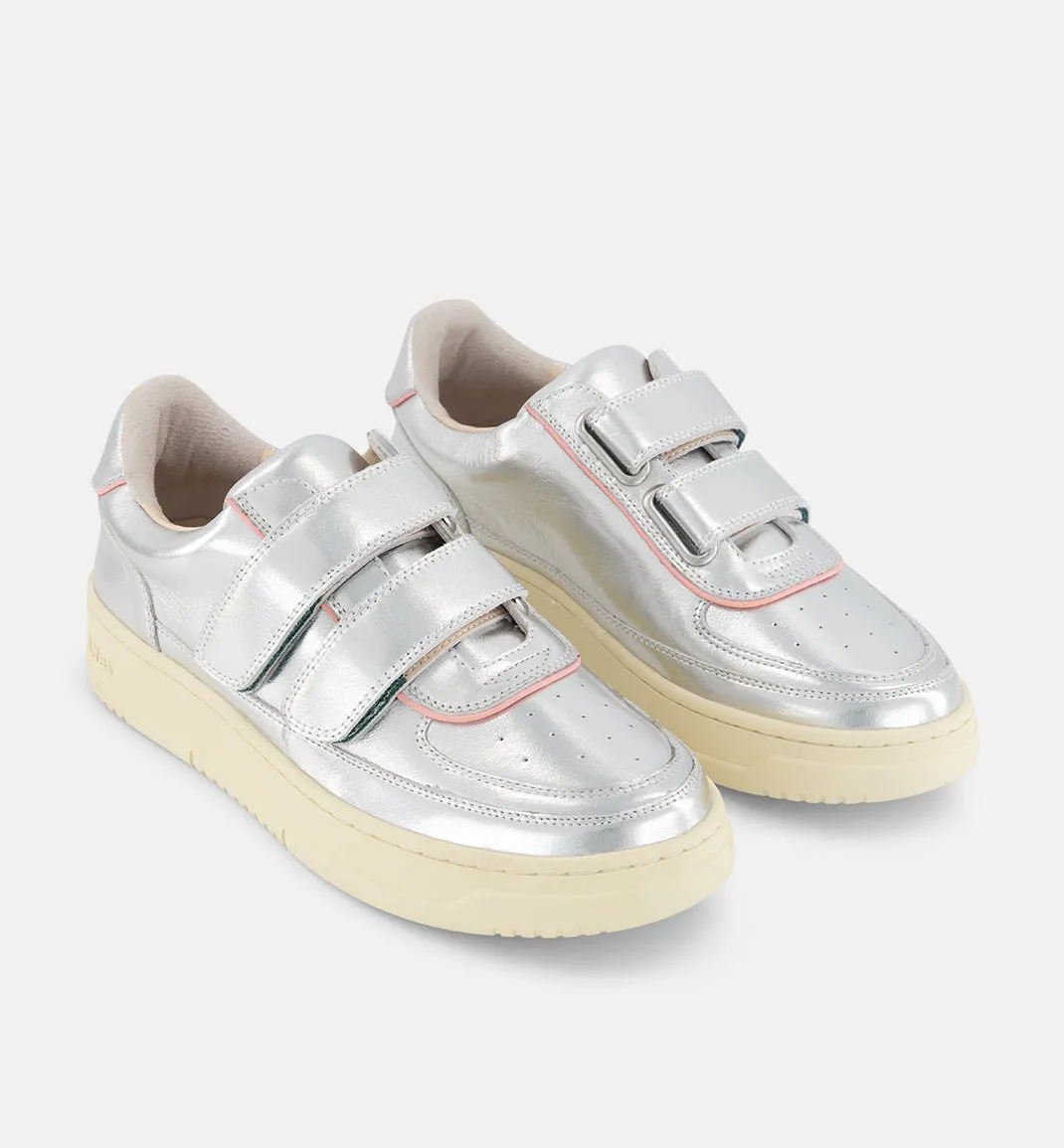 Super Journey Leather Velcro Trainer | Silver