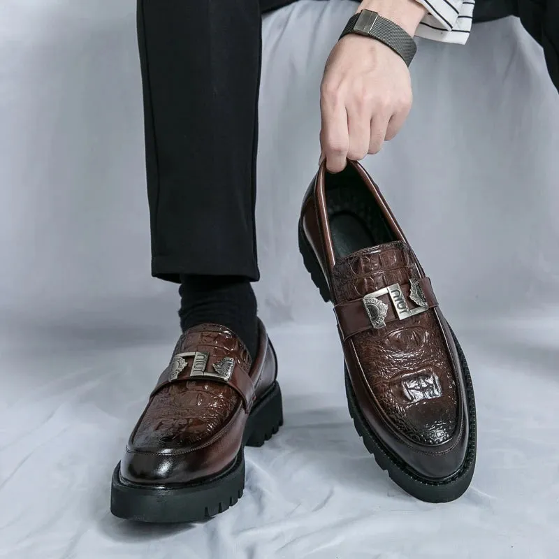 Thick-Soled Metal Appliques Loafers