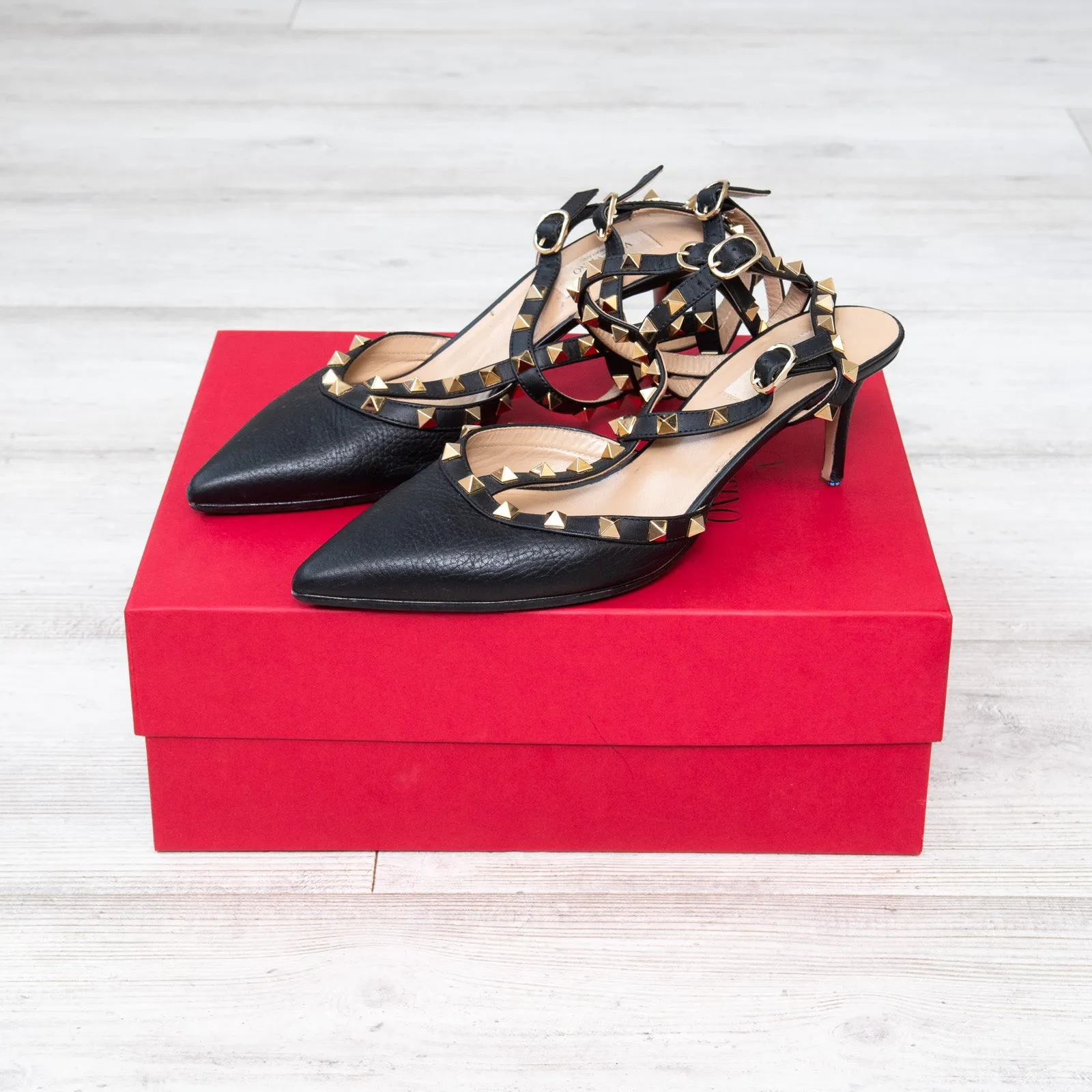 Valentino Garavani Black Rockstud Kitten Heels