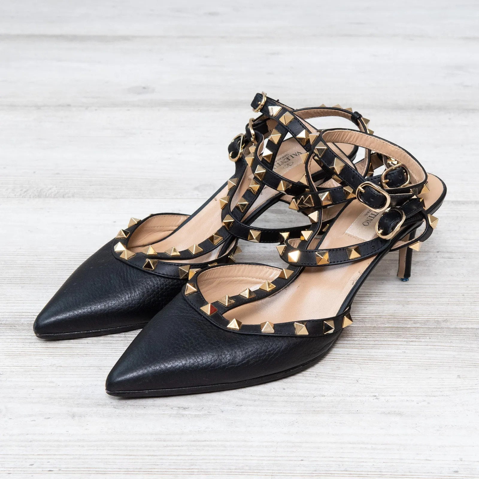 Valentino Garavani Black Rockstud Kitten Heels