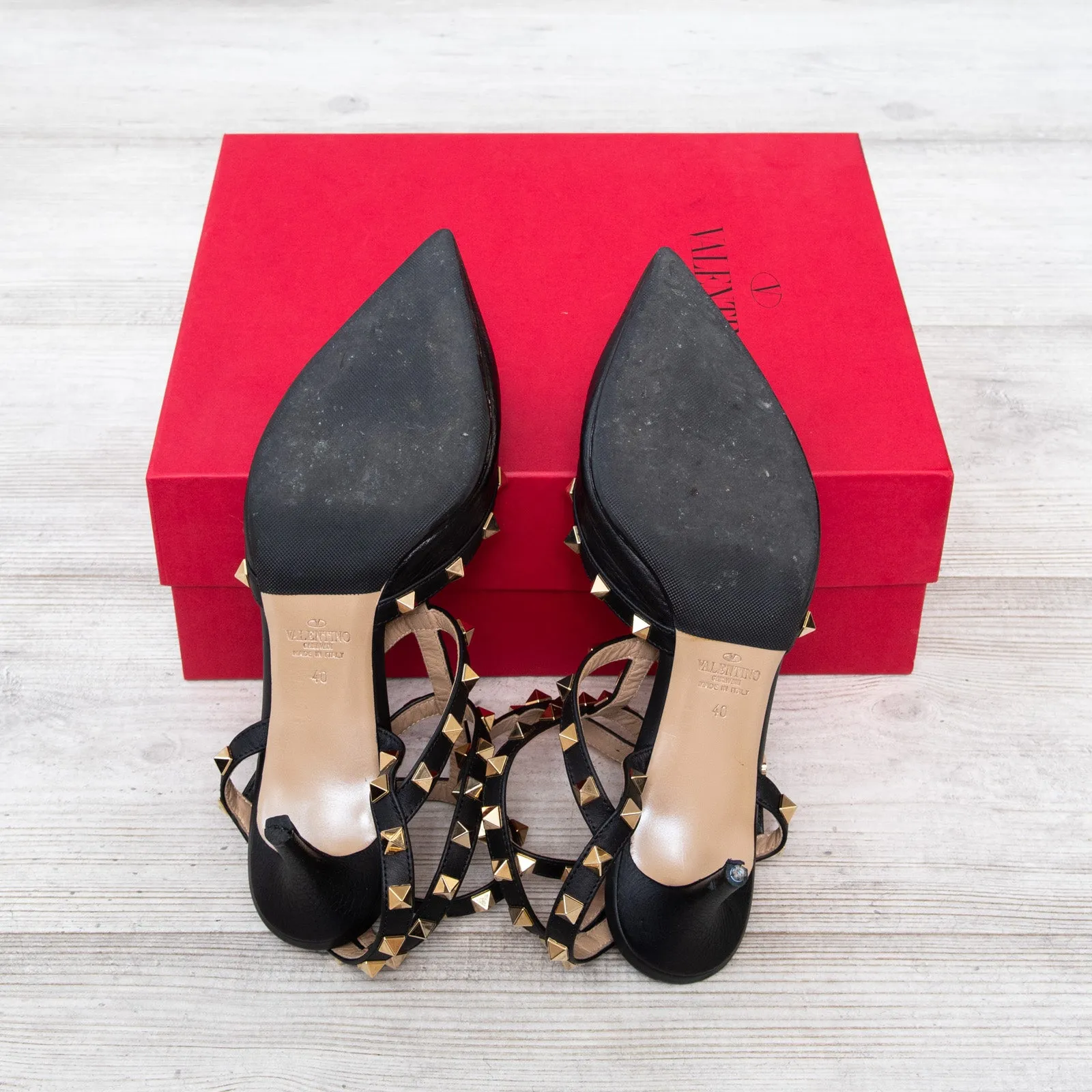 Valentino Garavani Black Rockstud Kitten Heels