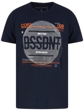 Waves Motif Cotton Jersey T-Shirt In Sky Captain Navy - Dissident