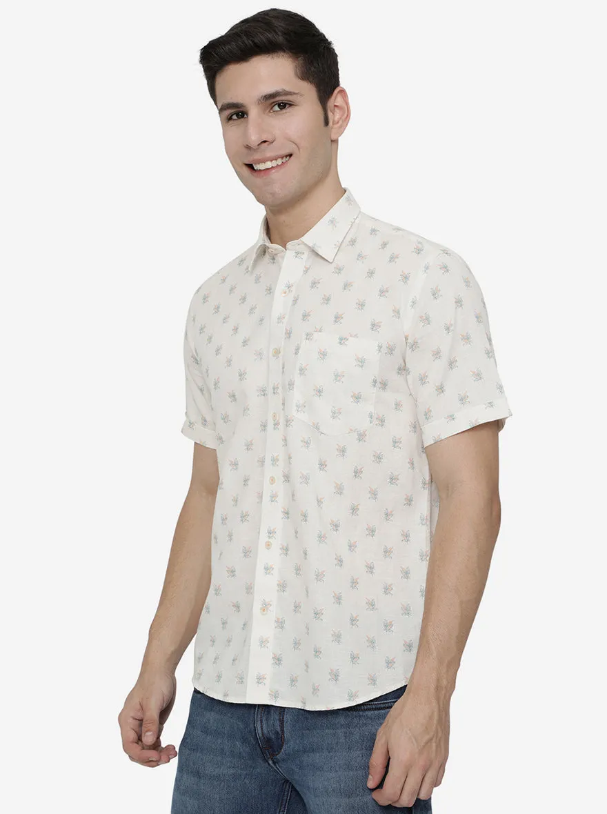 Winter Cream Printed Slim Fit Casual Shirt | JadeBlue