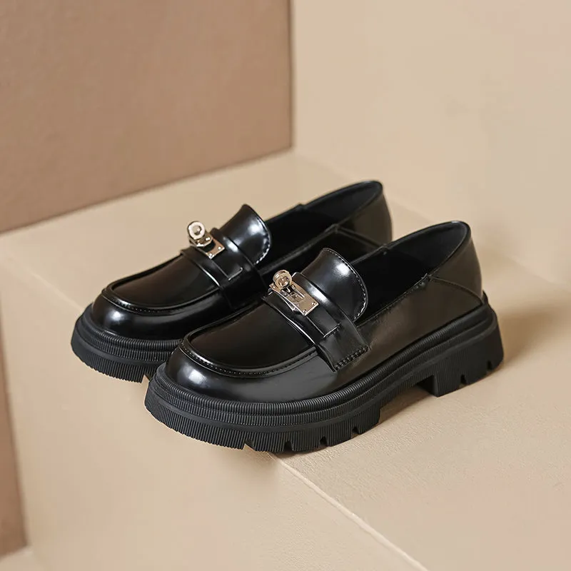 Women Soft Leather Casual Lug Sole Loafers