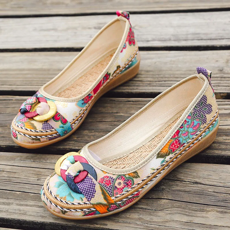 Women's Large Size Flat Shoes New Loafers Cotton Linen Ethnic Style Single Shoes