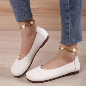 Women's Round Toe Flat White Comfortable Slip On Walking Casual Non Slip Loafers