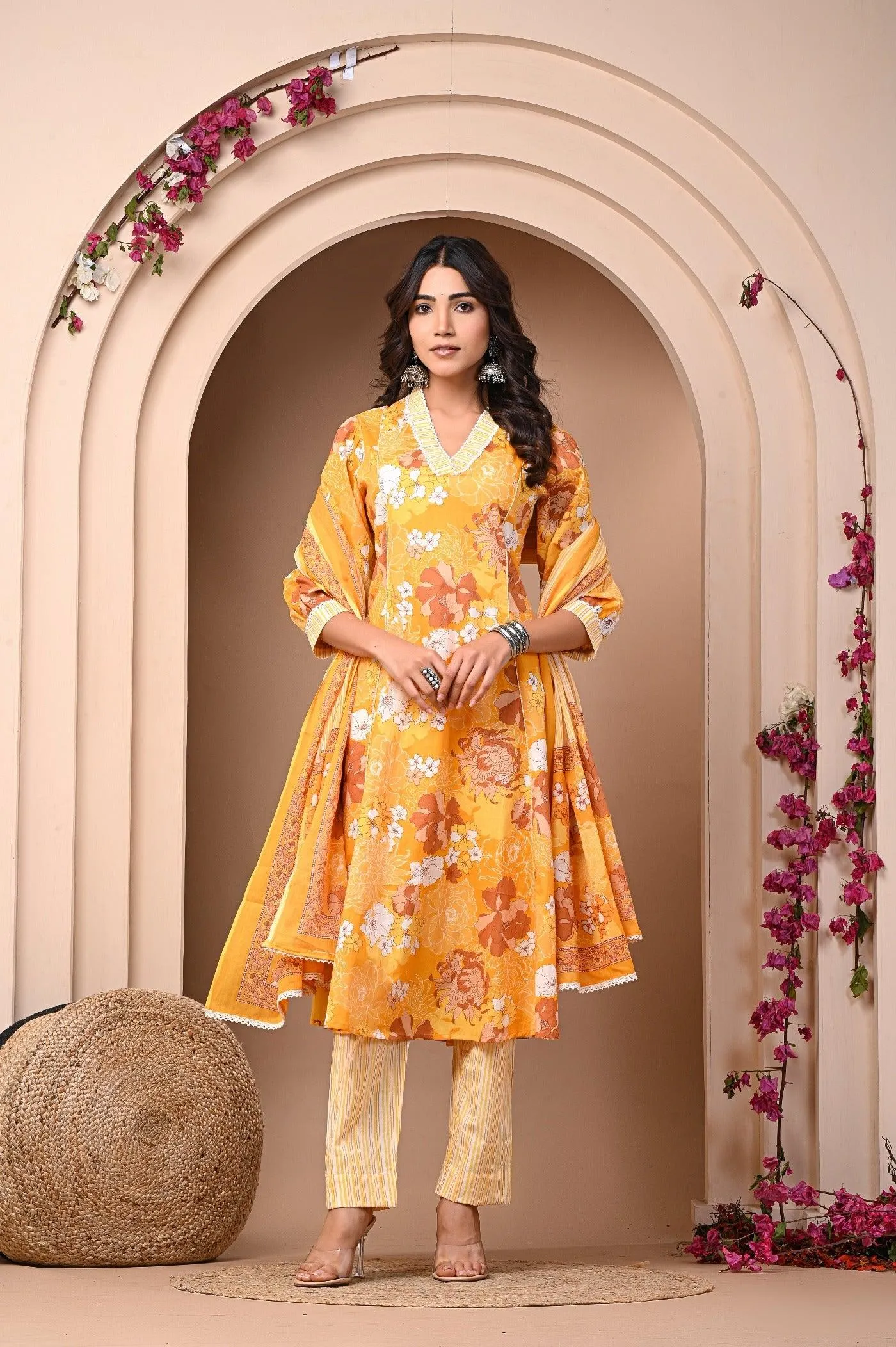 Yellow Printed Dupatta Set