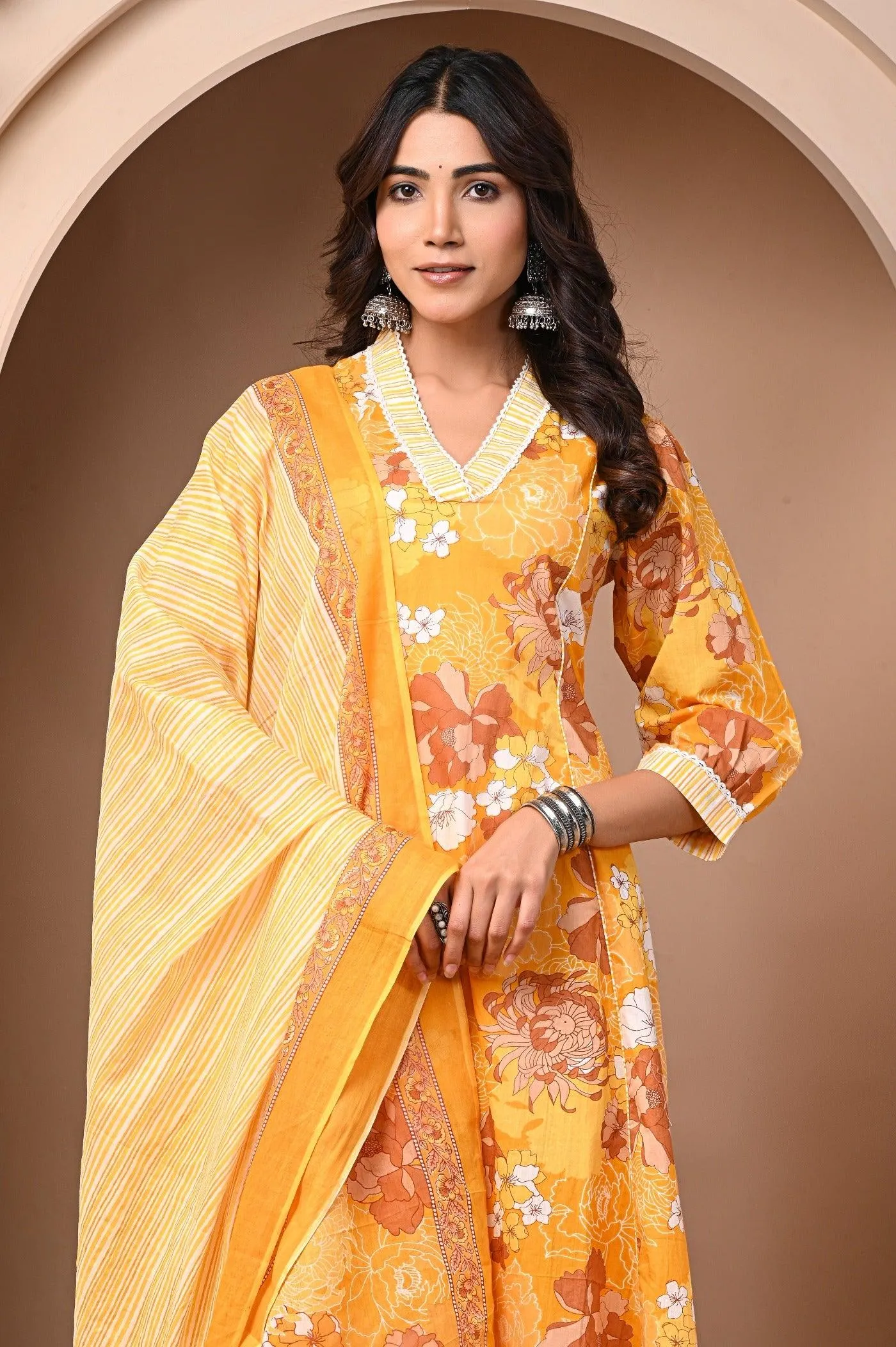 Yellow Printed Dupatta Set