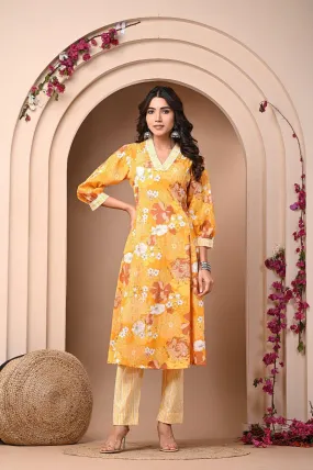 Yellow Printed Dupatta Set