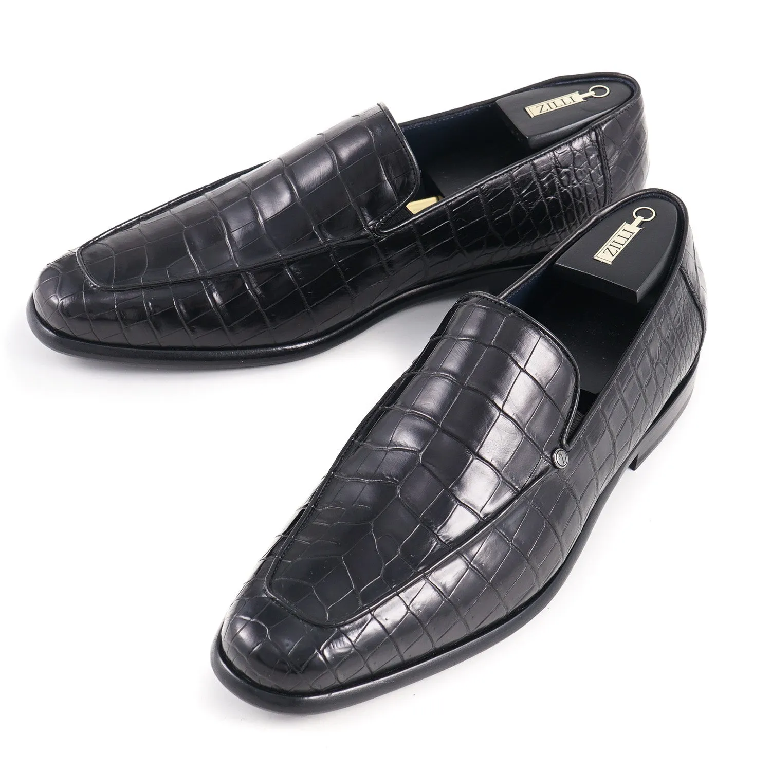 Zilli Satin Black Full Crocodile Loafers