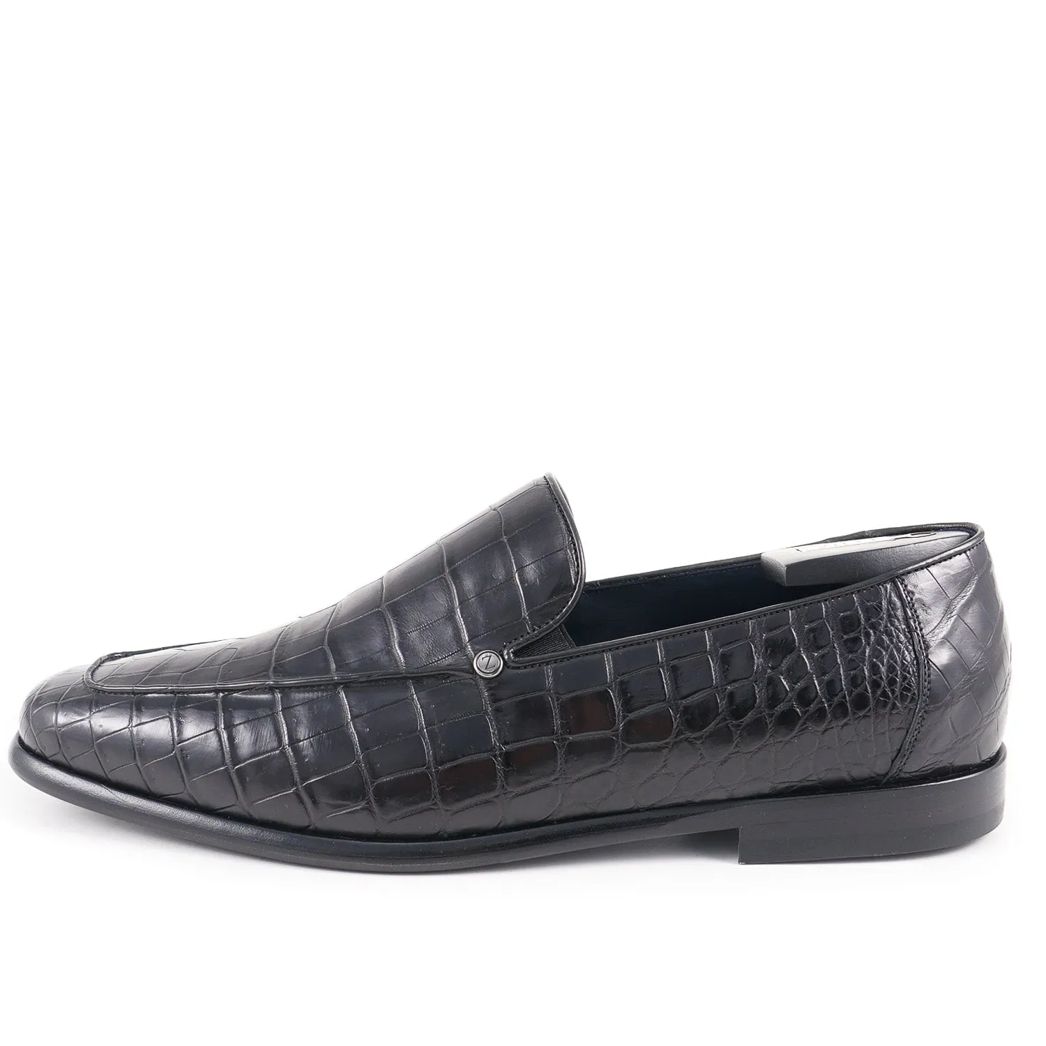 Zilli Satin Black Full Crocodile Loafers